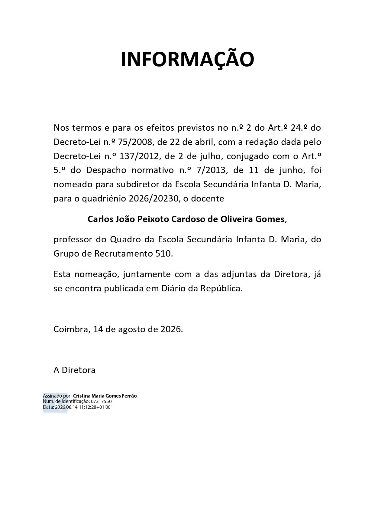 Subdiretor Informação Comunidade Site signed